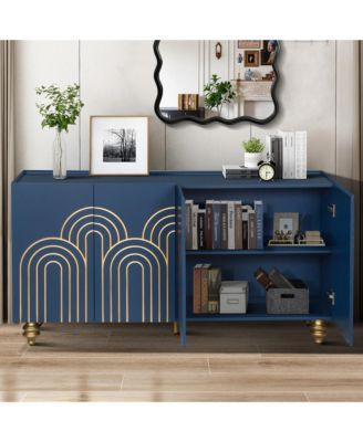 Modern Fluted Sideboard Buffet with 4 Doors and Adjustable Shelves for Kitchen and Dining Room