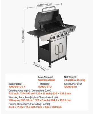 4-Burner Propane Gas Grill with Side Burner
