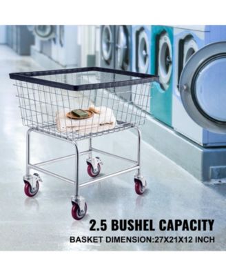 Wire Laundry Cart, 2.8 Bushel Basket with Wheels, 26.7" x 21.7" x 26.4", Steel Frame, Chrome Finish, 4" Casters