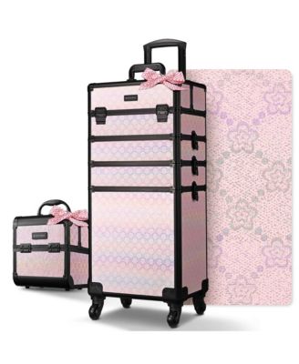 4in1 Portable Makeup Train Case with Cube Case Cosmetic Organizer Pink