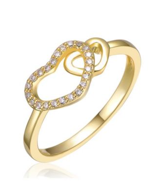 Timeless 14K Gold Plated Cubic Zirconia Two Hearts Ring