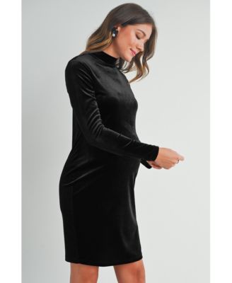 Maternity Velvet Long Sleeve Mock Neck Mini Dress