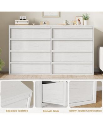 8-Drawer Modern Double Dresser, 54" Wide Wooden Chest Organizer, Concave Handles, Living Room, Nursery, Hallway.