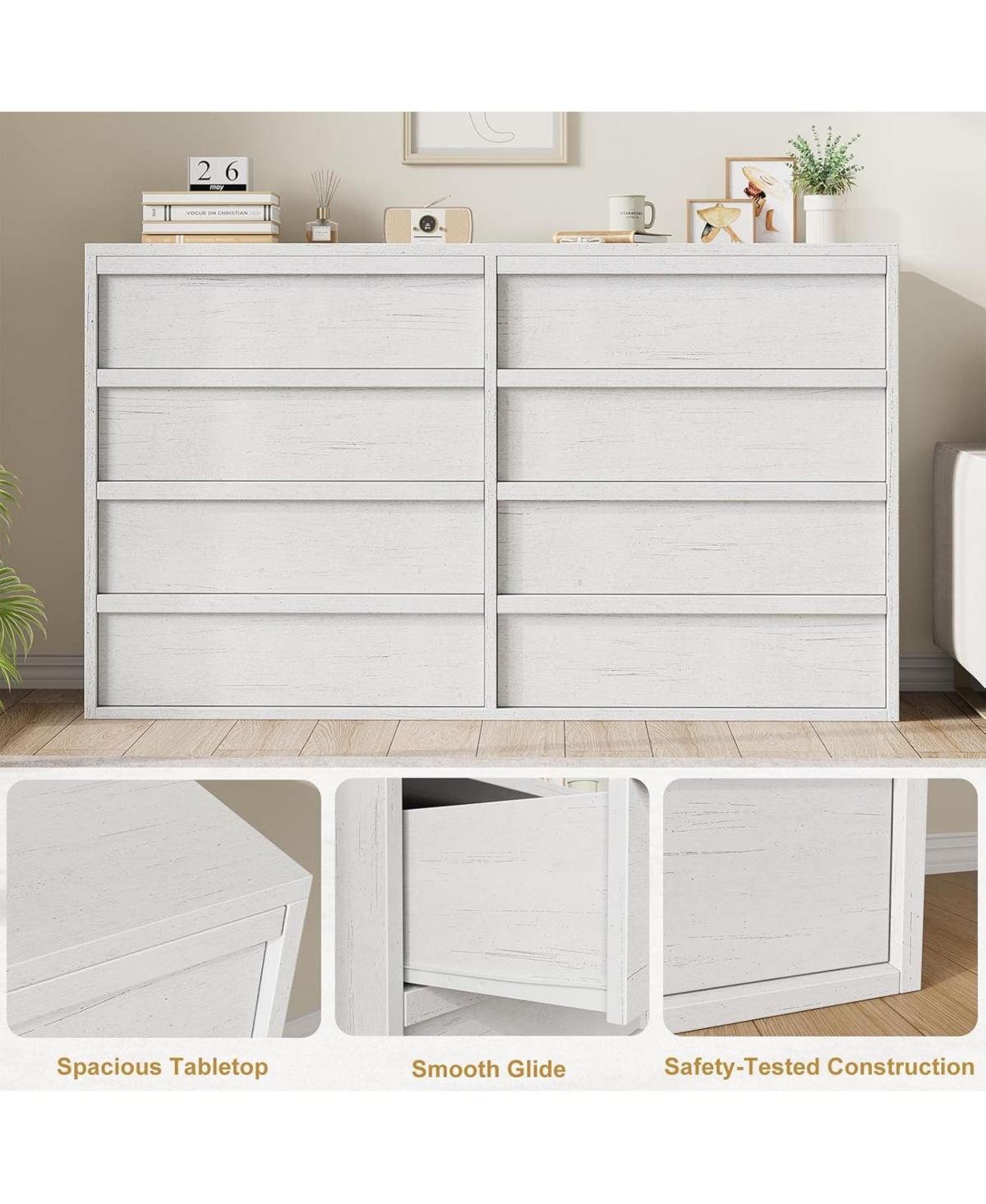 gaomon 8-Drawer Modern Double Dresser, 54" Wide Wooden Chest Organizer, Concave Handles, Living Room, Nursery, Hallway.