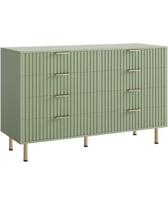 8-Drawer Modern Fluted Green Dresser, 55 Inch Wide Chest, Deep Drawers, Large Organizer for Bedroom, Living Room, Kids Room