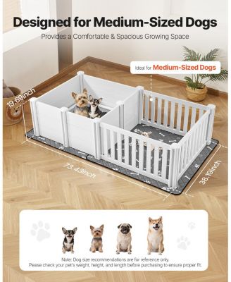 Whelping Box, 73 x 38 x 19.7 in Plastic Whelping Pen w/ Adjustable Door Height & Waterproof  Pad, Easy-Clean Indoor Birth Kit
