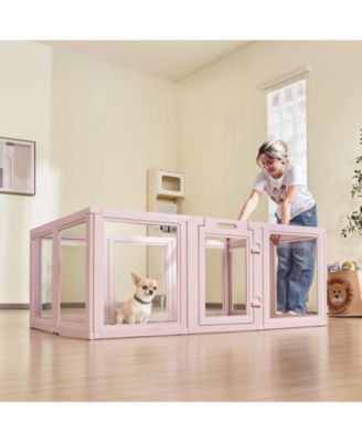 Dog Whelping Box, 60 x 39 x 23 in Plastic Whelping Pen for Medium Dogs, Waterproof Clear Panels w/ Windows & Door Lock, Easy-Clean Birth Kit