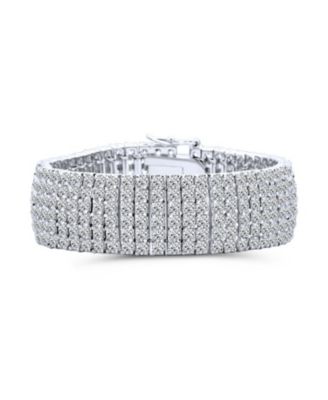 Special Occasion Jewelry Six Row Fashion Statement  CZ Cubic Zirconia Wide Tennis Bracelet Silver Plated