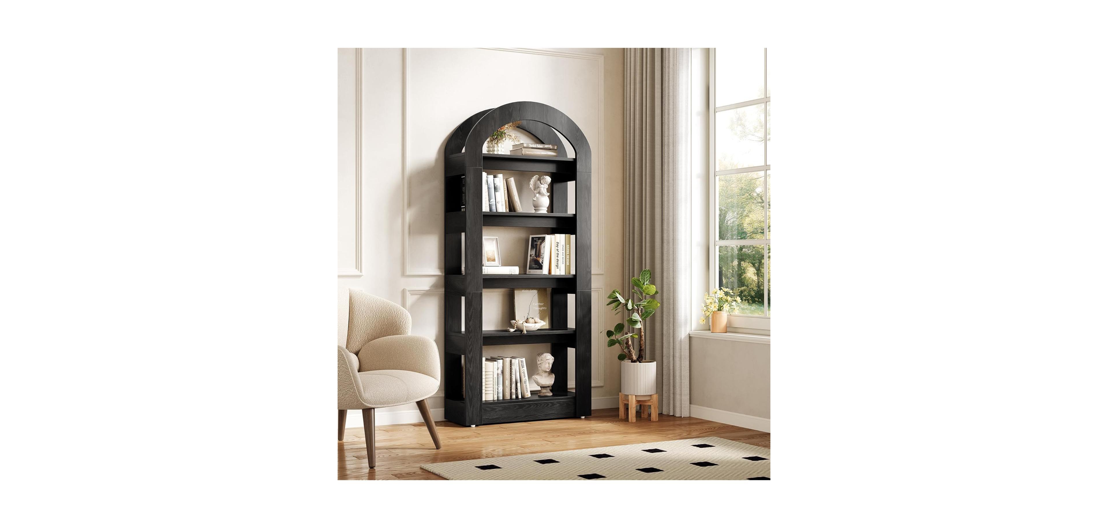 Tribesigns 5-Tier Bookshelf, Arch-Shaped Racks, Tall Standing Wooden Bookcase Display Shelf Modern Storage Solution