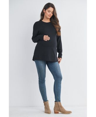 Maternity Crew Neck Side Zip Nursing Pullover Sweatshirts