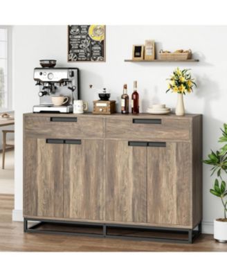 Kitchen Buffet Cabinet 55 Inch Large Modern Sideboard with 2 Drawers and 4 Doors, Coffee Bar Buffet Table for Kitchen and Dining Room