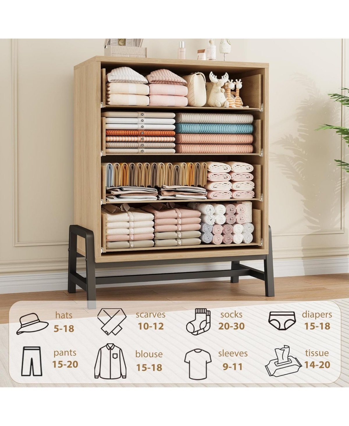 gaomon 4 Drawer Natural Oak Polished Engineered Wood Dresser, Chic Cabinet Legs, Waterproof Top, Anti-Tip, Modern Bedroom