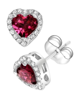 Rhodolite Garnet (1 ct. t.w.) & Diamond (1/8 ct. t.w.) Stud Earrings in 14k White Gold