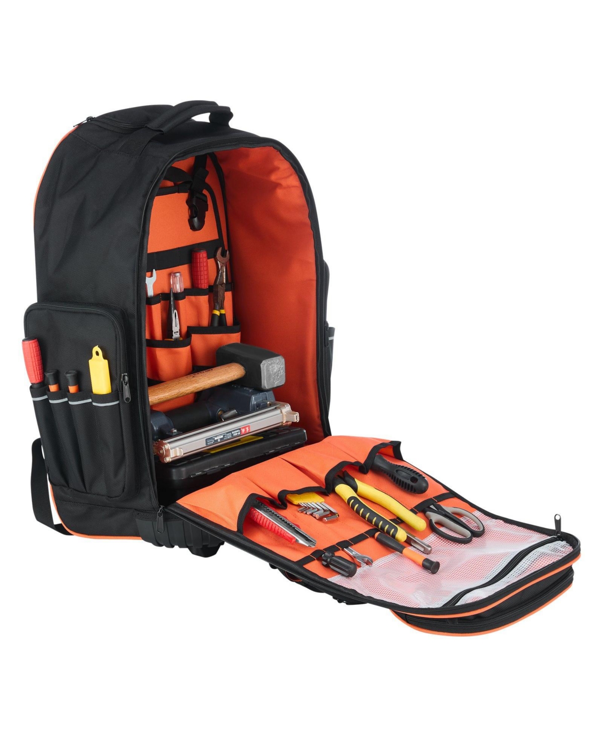 Mecale Rolling Tool Backpack on Wheels, 110 lb Capacity, 72 Pockets, Heavy-Duty Tool Organizer, Telescoping Handle, Stable Base