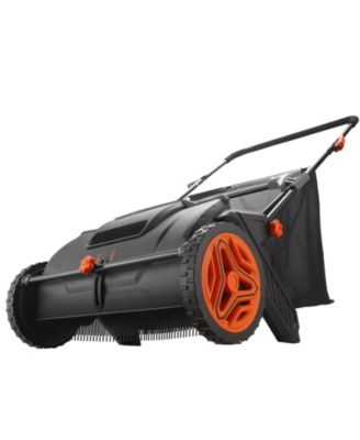 21" Push Lawn Sweeper, Leaf & Grass Collector with 3.5 cu. ft. Mesh Hopper, 2 Spinning Brushes, Plastic Wheels, Steel Frame