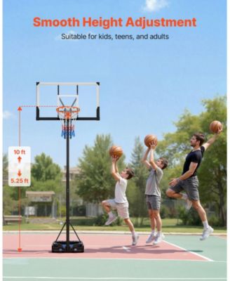 Portable Basketball Hoop, 5.25–10 ft Height Adjustable Stand with 48" PC Backboard, Rolling Wheels, Outdoor Goal System