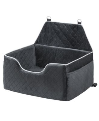 Dog Car Booster Seat w/ Storage Pocket & Safety Leash, Sponge Fill, Dog Car Bed for Medium/Large Dogs up to 55 lb, Black