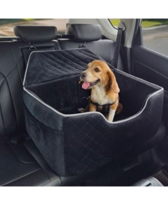 Dog Car Booster Seat w/ Storage Pocket & Safety Leash, Sponge Fill, Dog Car Bed for Medium/Large Dogs up to 55 lb, Black