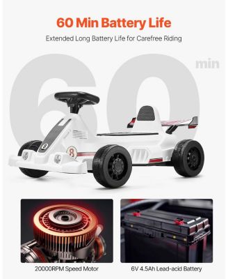 6V Electric Go Kart for Kids with LED Headlight & Horn, White