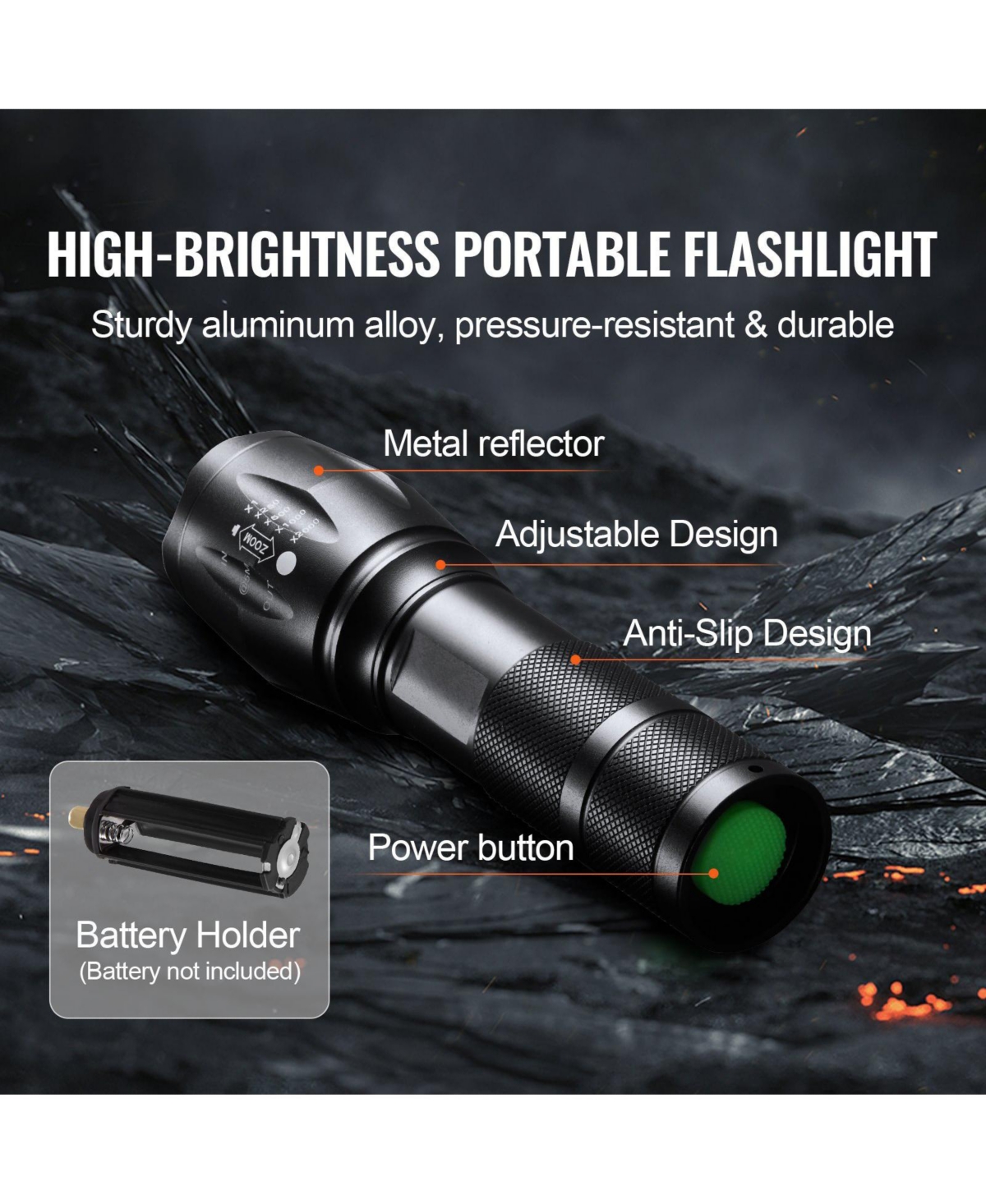 Mecale 2-Pack Led Flashlight, 2000 Lumens, Adjustable Focus Beam, 5 Modes, IP44 Water Resistant, Handheld