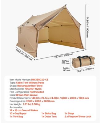 2-Person Cabin Hot Tent, 4-Season Waterproof Winter Tent with Stove Jack, Vents, Lightweight Portable Shelter