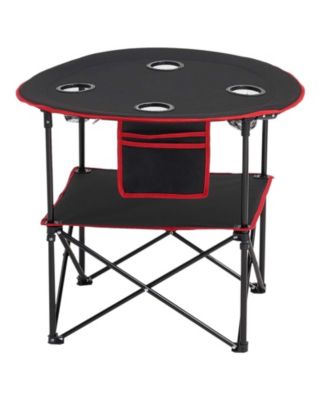 Folding Camping Table, 600D Waterproof Oxford Top with 4 Cup Holders, Carry Bag, Black