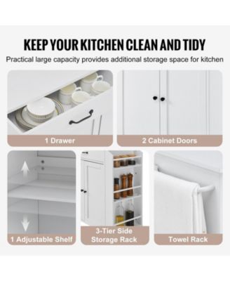 32" Kitchen Island Cart with Power Outlet, Storage Cabinet, Drawer, Adjustable Shelf, Spice Rack, Towel Bar, Rolling