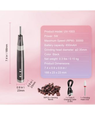 Cordless Nail Drill, 30,000RPM Variable Speed Rechargeable Nail E-File, Portable Manicure Tool with 50 Sanding Bands