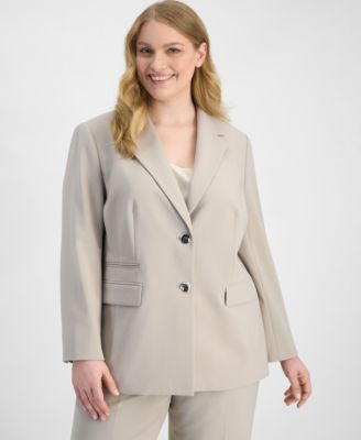 Plus Size Notched Collar Two-Button Blazer