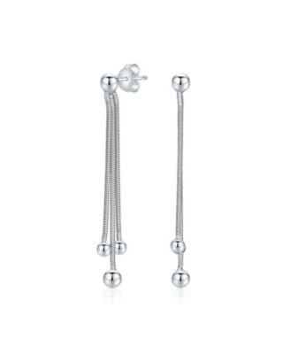 Minimalist Tassel Fringe Linear Chain Ball Dangle Earrings .925 Sterling Silver