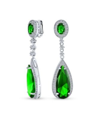 Cubic Zirconia CZ Teardrop Chandelier Screw Clip On Earrings Silver Plated