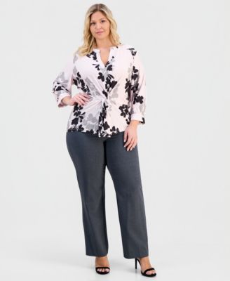 Plus Size Printed Twist-Front Top