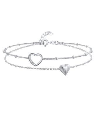 Love Double Strand Two Hearts Anklet Ankle Bracelet Sterling Silver Adjustable