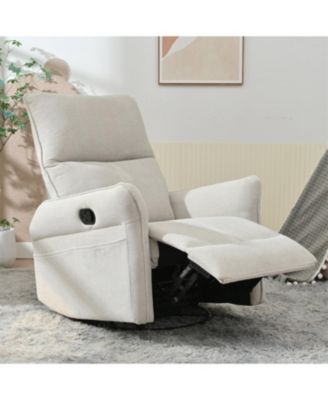 360 Swivel Recliner Chair, Manual Rocker Recliner with Extendable Footrest & Side Pockets