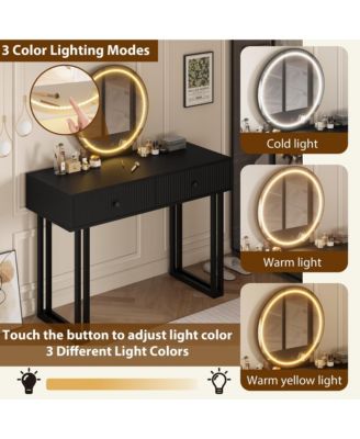 Vanity Desk with Mirror and Lights, Small Makeup Vanity with 2 Drawers