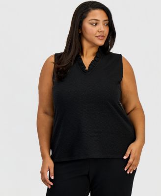 Plus Size Ruffled V-Neck Sleeveless Top