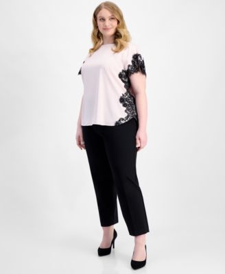 Plus Size Lace-Trim Short-Sleeve Top