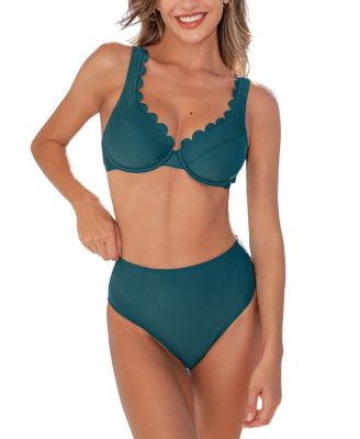 Women's V-Neck Underwire High-Waist Bikini Set with Adjustable Wide Straps