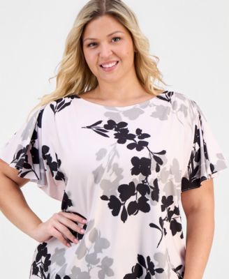 Plus Size Printed Flutter-Sleeve Top