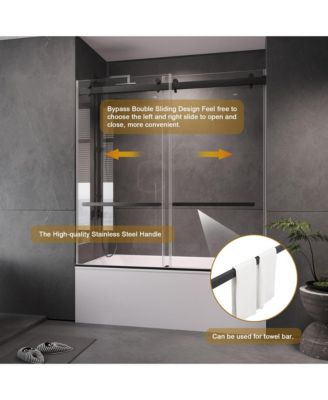 Frameless Bathtub Shower Doors 56-60 W x 60 H Matte Black