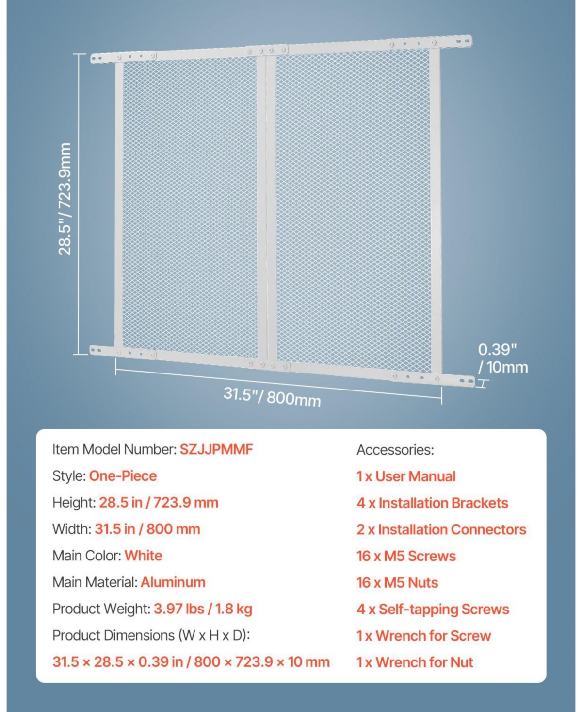 Cozito Rv Screen Door Protector Grille, 28.5 x 31.5 in Aluminum Alloy Mesh Guard, Easy Install/Remove, Pet Protection, White
