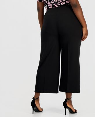 Plus Size Wide-Leg Cropped Pull-On Pants