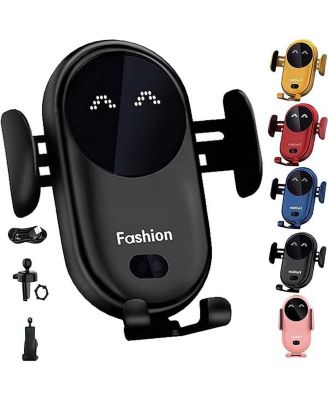 Infrared induction induction car wireless charger, smart car wireless charger mobile phone holder for all mobile phones (Black)