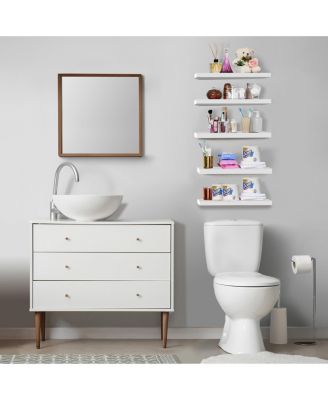 5 Pack 16 Inch Long Floating Wall Shelves for Bedroom, Decor, Kitchen, Living Room - for Trophies, Frames, Bookshelf