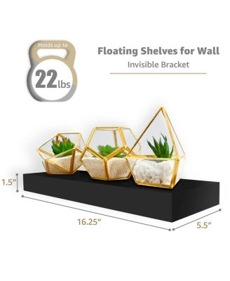5 Pack 16 Inch Long Floating Wall Shelves for Bedroom, Decor, Kitchen, Living Room - for Trophies, Frames, Bookshelf