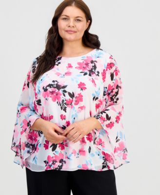 Plus Size Floral Ruffled-Sleeve Blouse