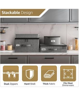 6-Piece Stackable Plate Carrier Set for Dinnerware, Plate Organization and Storage with Felt Plate Protector