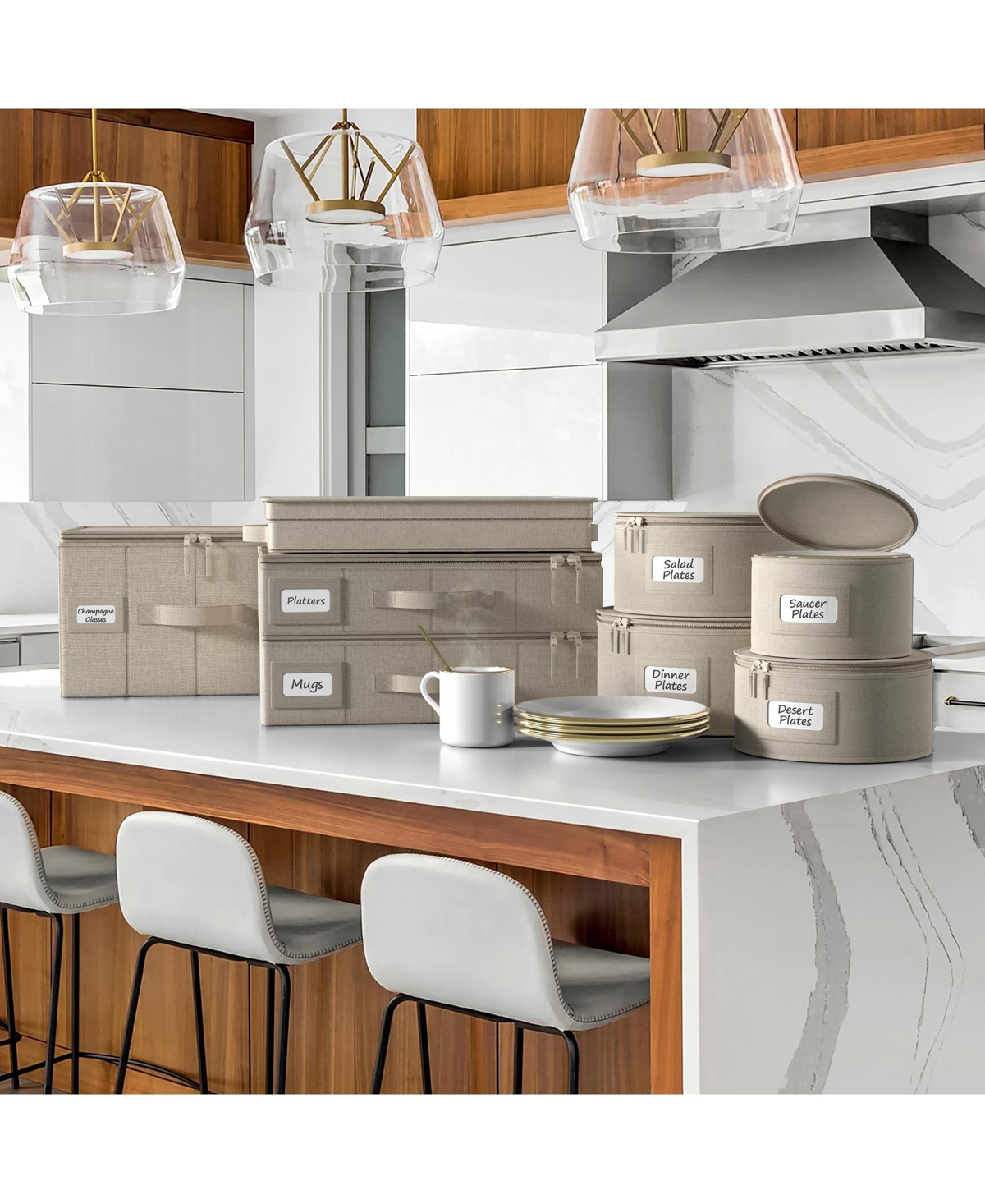 Sorbus 6-Piece Stackable Plate Carrier Set for Dinnerware, Organization and Storage with Felt Protector