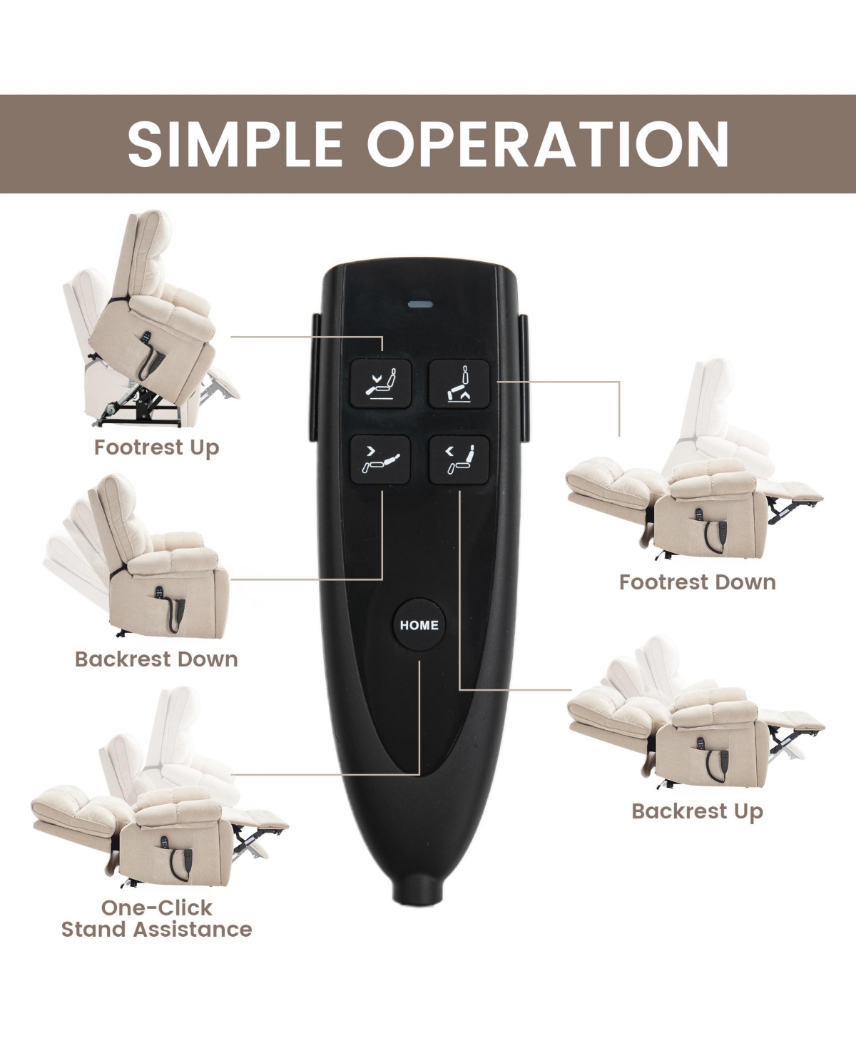 Clihome Heat Massage Dual Motor Infinite Position Up to 350 Lbs Large Electric Power Lift Recliners with Hidden Cup Holders