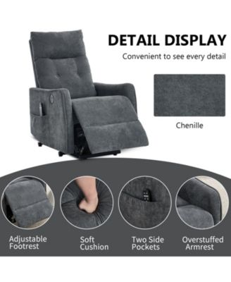 Chenille Power Lift Recliner Chair 155° Recliner with Massage Heat USB for Indoor Elderly